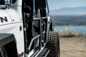 Jeep Wrangler Tube Doors - Front - Body Armor 4x4 - 2-inch Steel Tube, Two-Stage Latch - Black - `18-`21